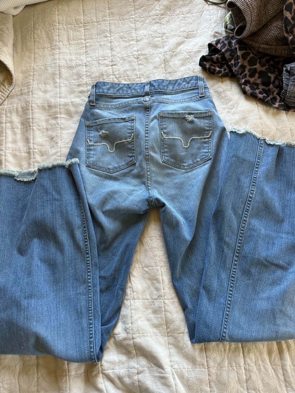 Kimes Ranch Light Blue Frayed Hem Flare Jeans